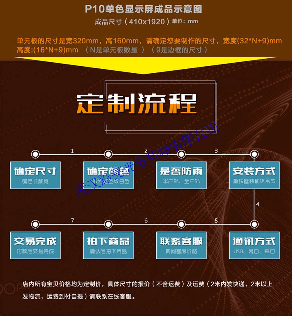 武汉LED显示屏单色P10门头屏整屏报价单
